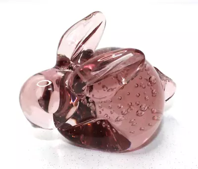 Buy Vintage Pink Art Glass Bunny Rabbit Paperweight Figurine Controlled Bubbles • 3.79£