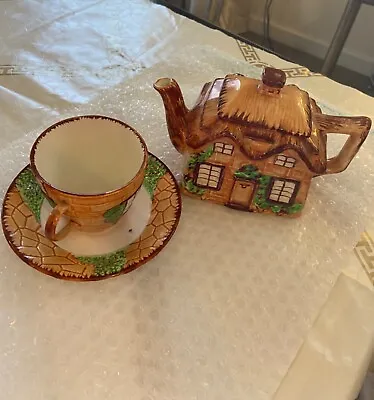Buy Crown Clarence Old English Cottage Ware Teapot & Cup With Saucer • 9.99£