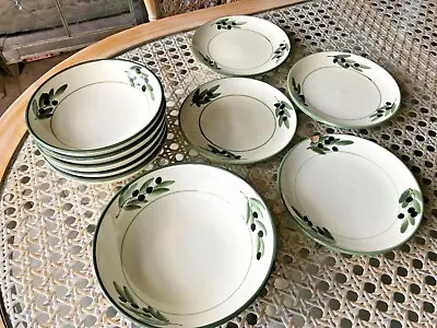 Buy Italian Ceramic Bundle Of Plates & Bowls Green & Black Olives Design Good Con • 24.99£