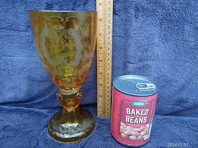 Buy Antique Huge 8.6  22cm Bohemian Czech Cased Cut Glass Amber Wine Ale Beer Goblet • 43£