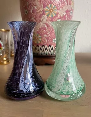 Buy Two Scottish Caithness Bud Vases Purple Green Swirl Bud Vases  • 15£