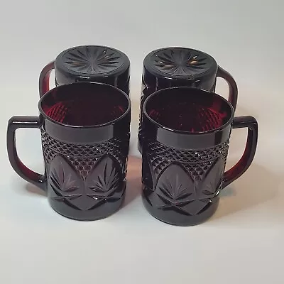 Buy Vtg Ruby Red Glass Mugs/Cups Set Of 4 France Christmas Glassware Luminac Arcoroc • 20.82£