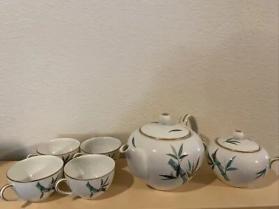 Buy Noritake China 5540 Bamboo Tea Set 1950s Discontinued Tea Pot, Sugar, 4 Tea Cups • 58.84£