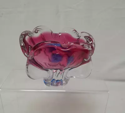 Buy Czech Art Glass Bowl By Josef Hospodka Lobbed Feet Cranberry & Purple • 18£