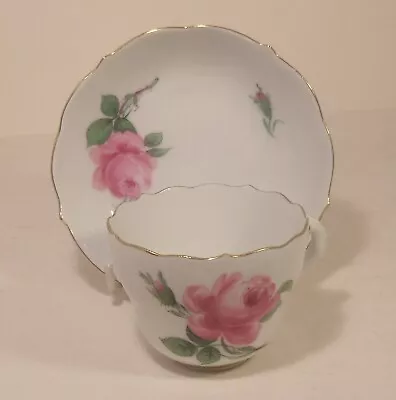 Buy Meissen Hand Painted Rose Demitasse Cup And Saucer (2) • 39.99£