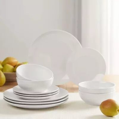 Buy Mainstays Dishes Glazed White Stoneware Kitchen Dinnerware Plates Set, 12-Pieces • 19.20£