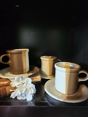 Buy Vintage McCoy Stoneware 1412 Sandstone Tricolor Pottery Coffee Mugs & Saucers • 28.89£