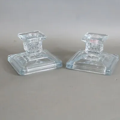 Buy Pair Of Vintage Clear Pressed Glass Candle Stick Holders - EHB • 15£