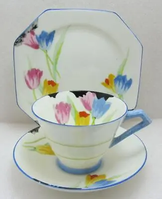 Buy Rare Handpainted Art Deco Paragon F2209 Tulip Pattern Cup, Saucer & Plate Trio • 60£