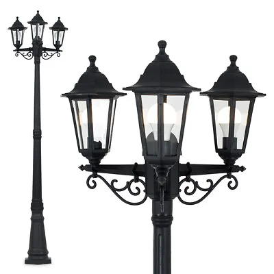 Buy Victorian 220cm Black 3 Way Lantern Outdoor Garden Lamp Post LED Lighting IP44 • 47.99£