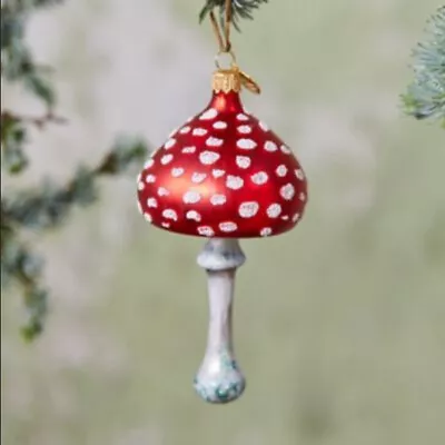 Buy Anthropologie Handblown Glass Mushroom Ornament Glitter Toadstool Poland RareNEW • 162.42£