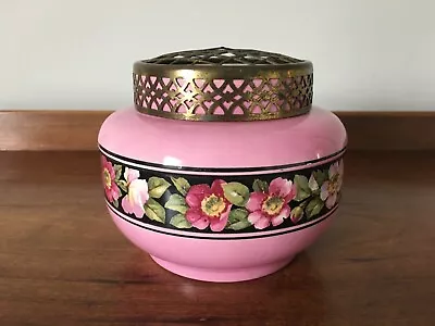 Buy Vintage  Falcon Ware Pink Pottery Rose Bowl With Floral Band And Metal Frog • 25£