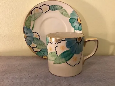 Buy ART DECO GRAYS POTTERY SUN BUFF Turquoise Floral & Gilt COFFEE CAN & SAUCER 30s • 22£