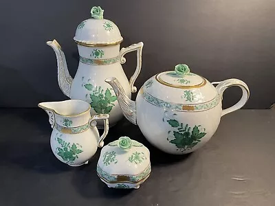 Buy Herend Apponyi Green Chinese Bouquet Coffee/Tea Pots Creamer Sugar Set Perfect! • 559.75£