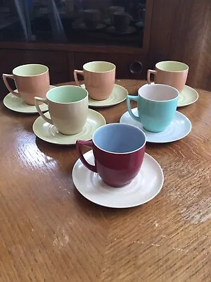Buy MCM Branksome China 6 Coffee Cups & Saucers Various Two Tone Colours Circa 50’s • 30£