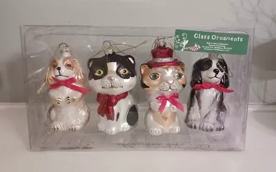 Buy Dogs And Cats Glass Christmas Ornaments Holiday Decor New In Box 4 Ornaments  • 9.60£