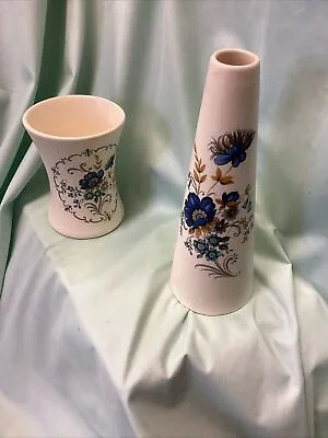 Buy Vintage Purbeck Ceramics Swanage  2 Small Vases - Blue Floral Design • 4.99£