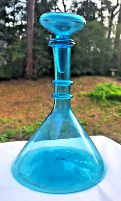 Buy Empoli MCM Ships Decanter Genie Bottle Aqua Blue HandBlown Glass And Stopper 11” • 86.44£