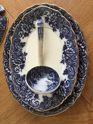 Buy Antique Middleport Pottery Flow Blue And White Sauce Ladle And Two Underplates • 15£