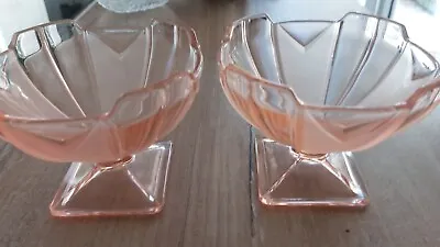 Buy Art Deco Dessert Bowls Pink Glass • 7£