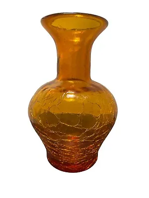 Buy Blenko Amber Crackle Glass Vase 7 1/2” 2007 • 23.62£