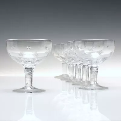 Buy Six Vintage Engraved Stuart Crystal Champagne Glasses C1950 • 175£