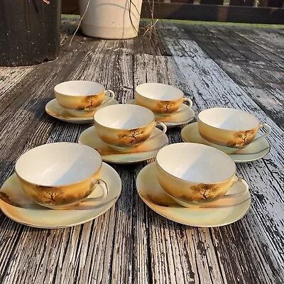 Buy Antique Noritake China - Tree In The Meadow Pattern- 6 Cup & Saucer Sets • 28.47£