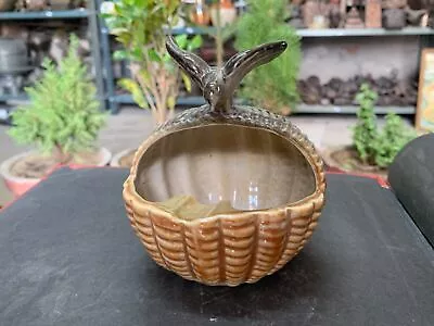 Buy Vintage Old Handmade Ceramic Basket Shape Bowl With Eagle On Top Decorative Pot • 105.78£