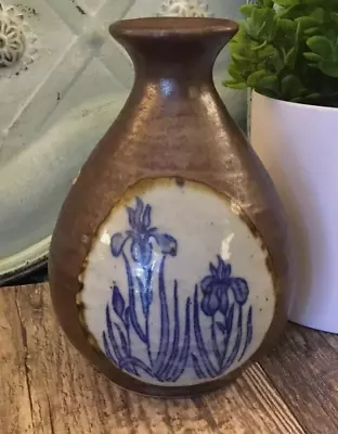 Buy Otagiri  Pottery Glazed Vase Embellished With Hand Painted Irises 5” Speckled • 19.45£