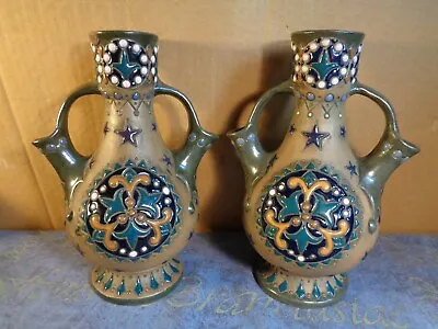 Buy Pair Of Austrian Amphora Vases 24 Cm Teplitz 11889 44/11890 46 Raised Enamel • 39.99£
