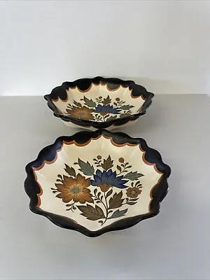 Buy Vintage Flora GOUDA Plateel Holland Handwerk Floral Bowls 23/19.5 Cm (J) • 24.99£