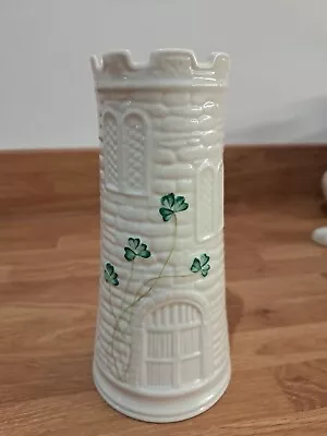 Buy Belleek Castle Shamrock Large Vase Blue Mark, Excellent Cream Green, 7 3/4  Tall • 12.50£