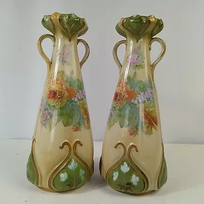 Buy G&S Ltd Burselm Twin Mantle Vase 1900s Floral Bouquet Roses Blush Hand Finished • 34.99£