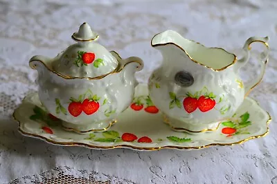 Buy Antique, Queens Virginia Strawberry Tea Creamer And Sugar Bowl. • 50£