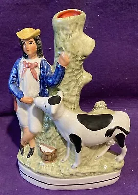 Buy Vintage Staffordshire Flatback Spill Vase Dairyman And Cow 9ins Tall • 24.99£