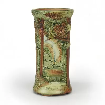 Buy Weller Pottery Forest 8 1/4  Landscape Cylinder Vase Matte Green Arts & Crafts • 187.78£
