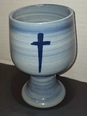Buy Hand Thrown Blue Vtg 4 Viking Cross Louisville Pottery Stoneware Chalice Marked • 14.39£