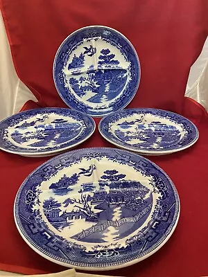 Buy 4 Vintage Blue Willow Plates Ideal Ironstone Ware Divided Grill Plate 1960’s • 28.76£