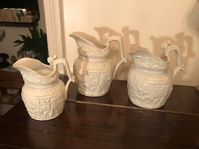 Buy 3 X Vintage White Arthur Wood Pottery Jug / Pitcher With Horse Head Handle • 39.95£