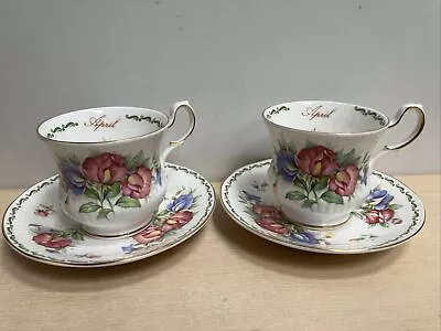 Buy Queen’s English Fine Bone China 2 Teacups & Saucers - ‘April’  Flowers • 18£