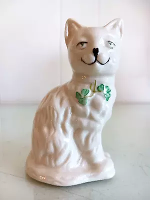 Buy Belleek Pottery Ireland Lovely White Cat W Green Shamrocks Kitten Good Luck 4  • 20.27£