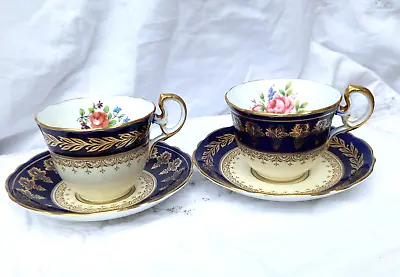 Buy AYNSLEY China SMALL Cab Cups/Saucers COBALT GOLD-Patterns C553 C546  1905 - 1925 • 16.25£