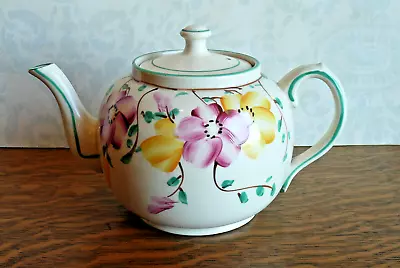 Buy Fun Vintage Teapot Made In England ~ Pretty Hand Painted Flowers & Green Trim • 19.24£