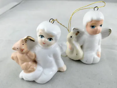 Buy Vintage Bone China Angel Christmas Ornaments - Pair Swan Squirrel - Lot Of 2 • 9.35£