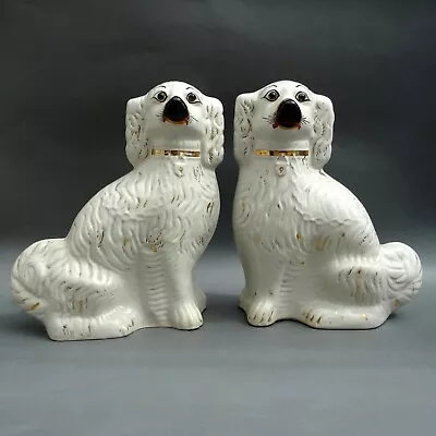 Buy Pair Of Large Antique Staffordshire Dogs With Glass Eyes ~ 13 1/2  Tall • 85£