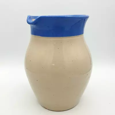 Buy Stoneware Jug Blue Rim On Natural Speckled Pottery With Inverted Handle Side • 15.99£