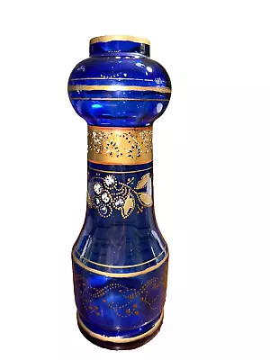 Buy Vintage Bohemia Cobalt Blue Glass Vase Gold Trim Gilt White Flowers  8.5  VIDEO • 75.89£