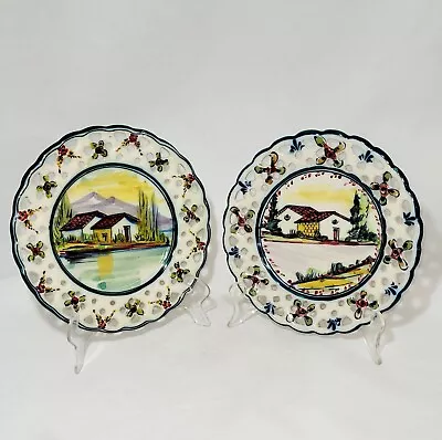 Buy Set Of 2 EPL Hand Painted Portugal Latticework Country Scene Decorative Plate • 38£