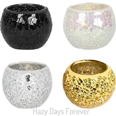 Buy MOSAIC Tea Light Holder CRACKLE GLASS CANDLE HOLDER Smashed Effect Globe  • 3.99£
