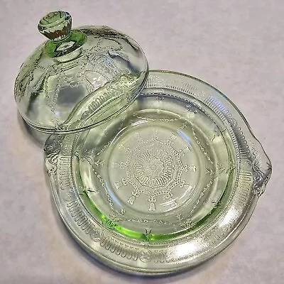 Buy Antique Hocking PRINCESS GREEN DEPRESSION GLASS BUTTER DISH With LID • 17.66£